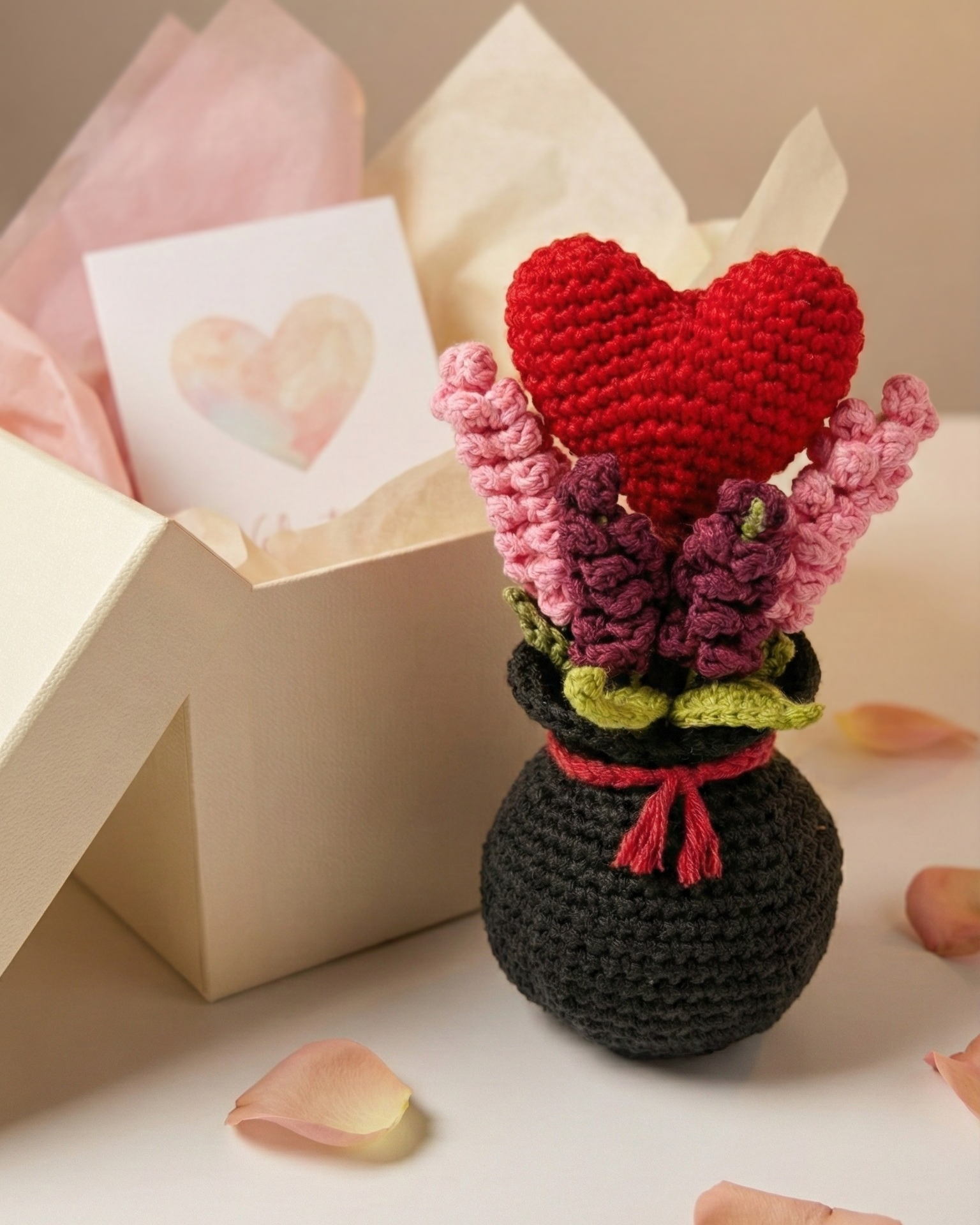 Handmade Crochet Valentine Heart Flower Bouquet – Romantic Home Decor & Gift