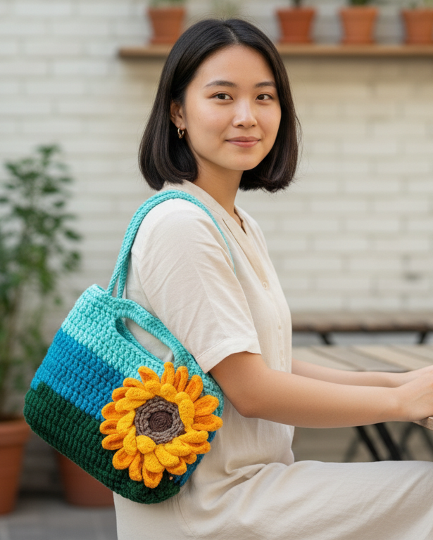 Handmade Crochet Sunflower Mini Bag