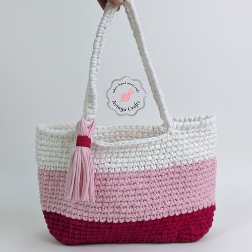 Handmade Crochet Tote Bag – Personalized Gift Bag in Pink & Ivory | One-of-a-Kind Artisan Carryall