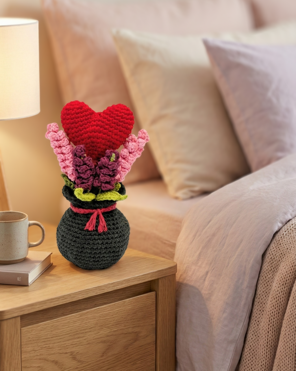 Handmade Crochet Valentine Heart Flower Bouquet – Romantic Home Decor & Gift