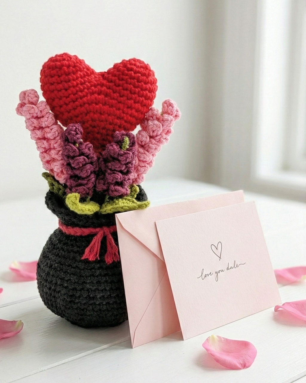Handmade Crochet Valentine Heart Flower Bouquet – Romantic Home Decor & Gift