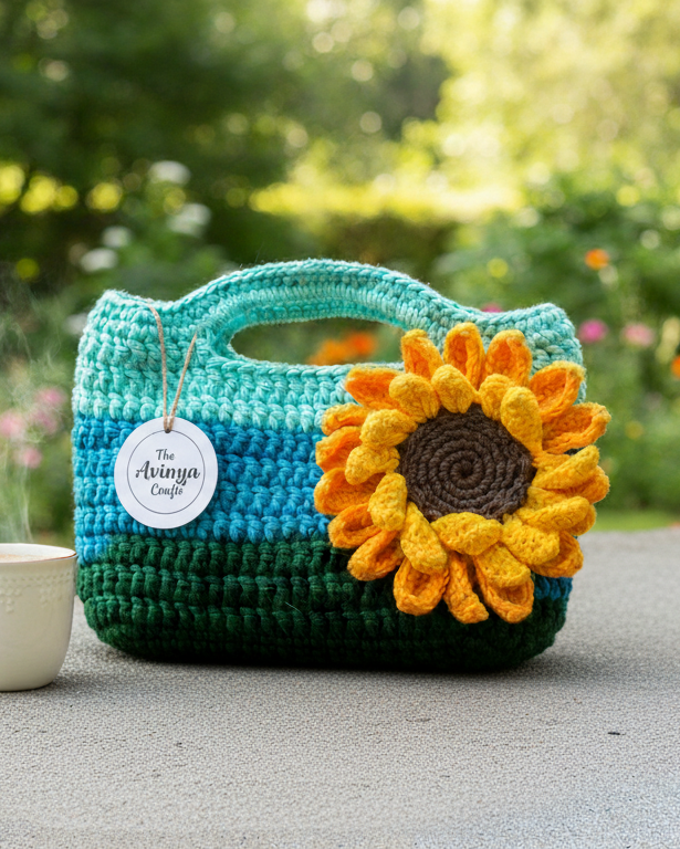 Handmade Crochet Sunflower Mini Bag